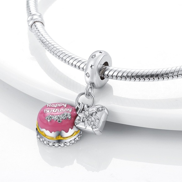 925 Sterling Silver Birthday Cake Charm - Picture 2 of 2